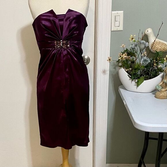 Cindy USA Strapless Purple Cocktail Party Prom Dress Size Medium Pleated Bodice - Picture 3 of 9